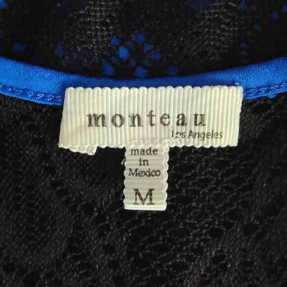 Monteau Blue Black Tank Top Womens Sz M Lace‎ Back Sheer Blouse Shirt Sexy Date - Picture 6 of 7